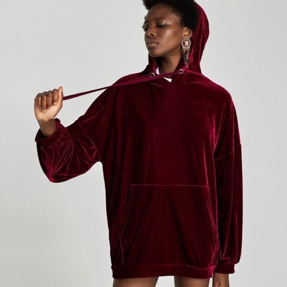 Zara | Tops | Zara Burgundy Velvet Oversized Hoodie Size Small | Poshmark